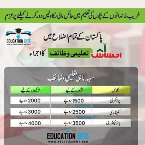 Ehsaas educational funds from primary to inter 2021. educationbite.com